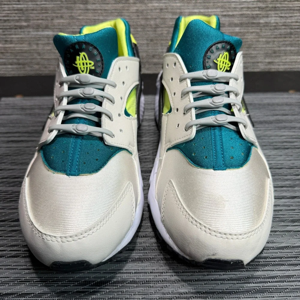 Nike Sneakers Kids 7Y White Teal Volt Air Huarache 654275-045 Heel Strap Sporty